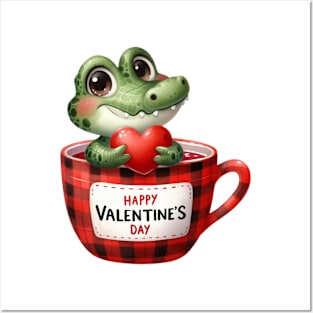 Valentine Crocodile In Tea Cup Posters and Art